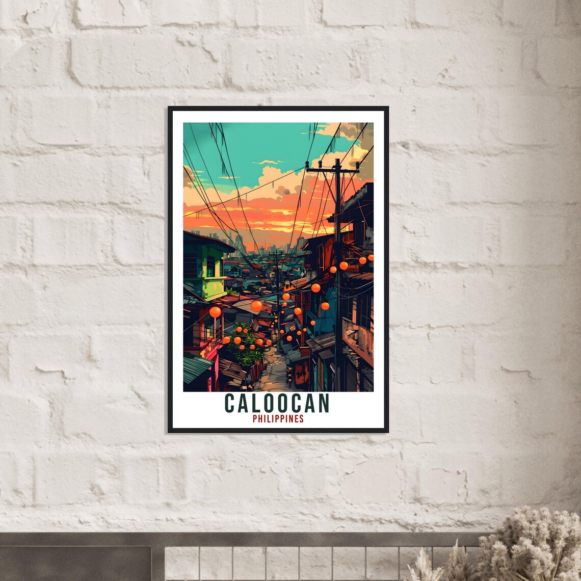Caloocan Philippines Street Sunset Vintage Travel Illustration Poster - Image 3