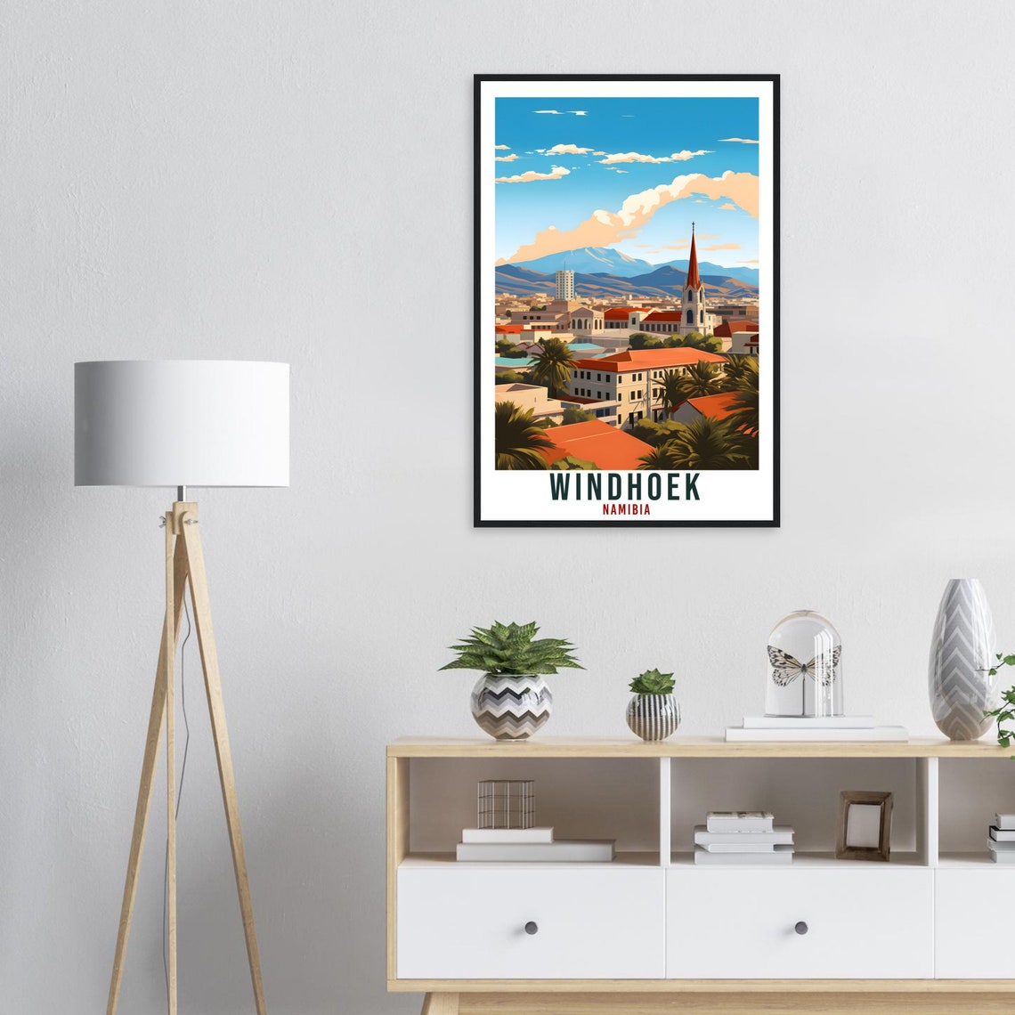 Windhoek Namibia City View With Church Spire and Mountains Poster - Image 2