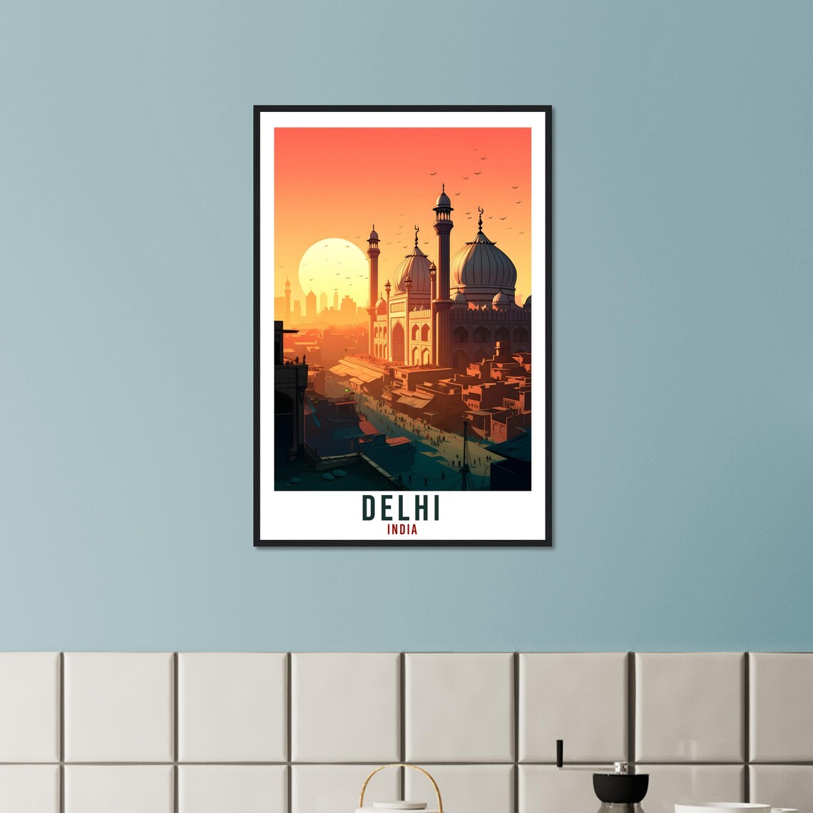Delhi India Old Mosque Sunset City Skyline Vintage Travel Poster - Image 3