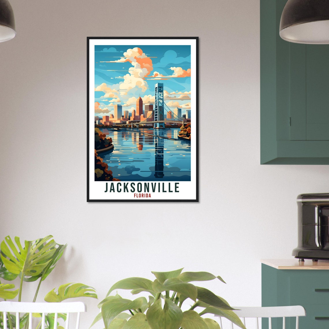 Jacksonville Florida Skyline Bridge Travel Poster Illustration - Image 2