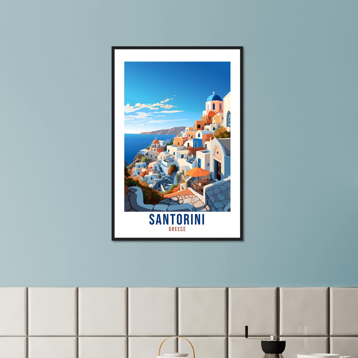 Santorini Greece Oia White Village Blue Dome Aegean Travel Poster - Image 3