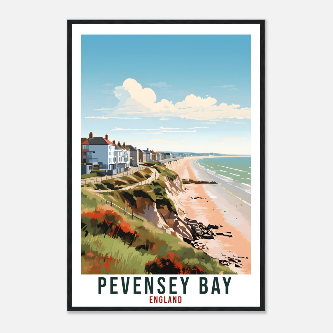 Pevensey Bay England Coastal Cliffs Beach Vintage Travel Poster - Image 4