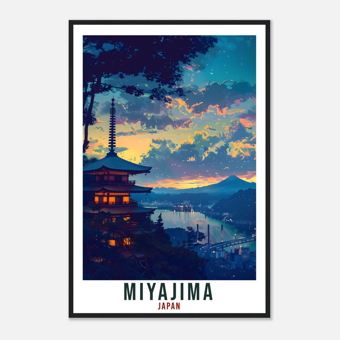 Miyajima Japan Twilight Pagoda Bay Lights Night Travel Poster - Image 4