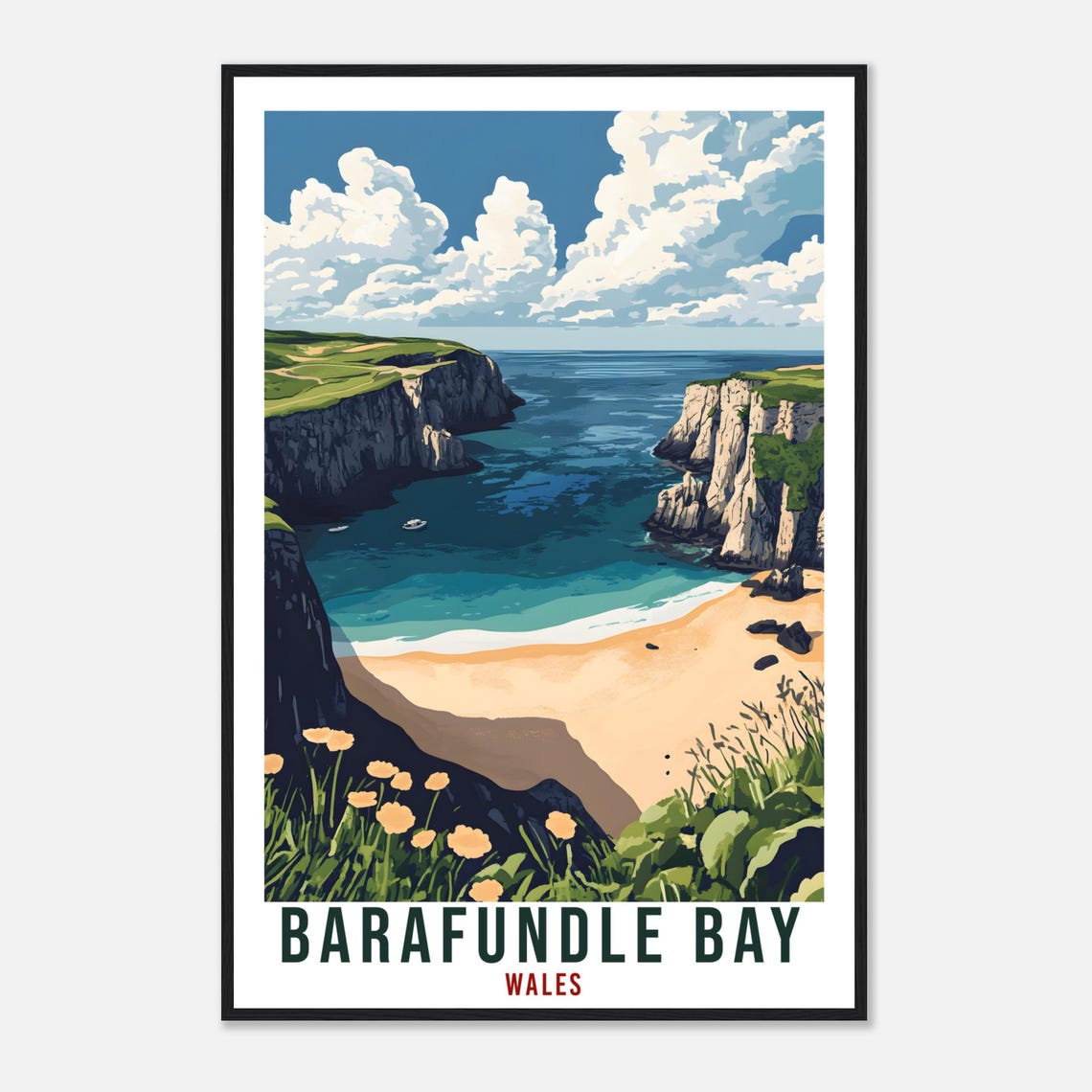 Barafundle Bay Wales Travel Poster Cliffs Beach Wildflower Artwork - Image 4
