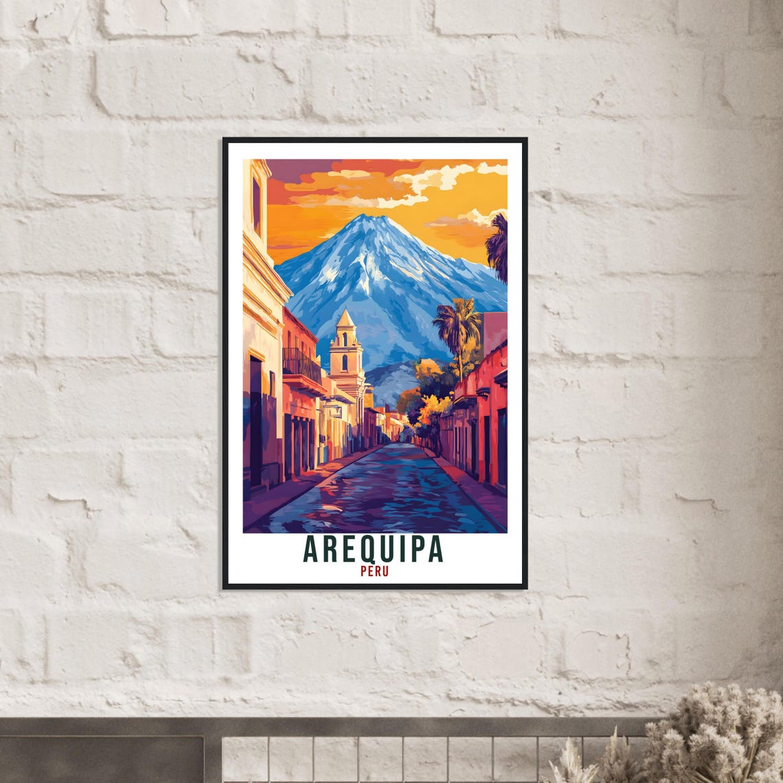 Arequipa Peru Colonial Street Misti Volcano Illustration Poster - Image 2