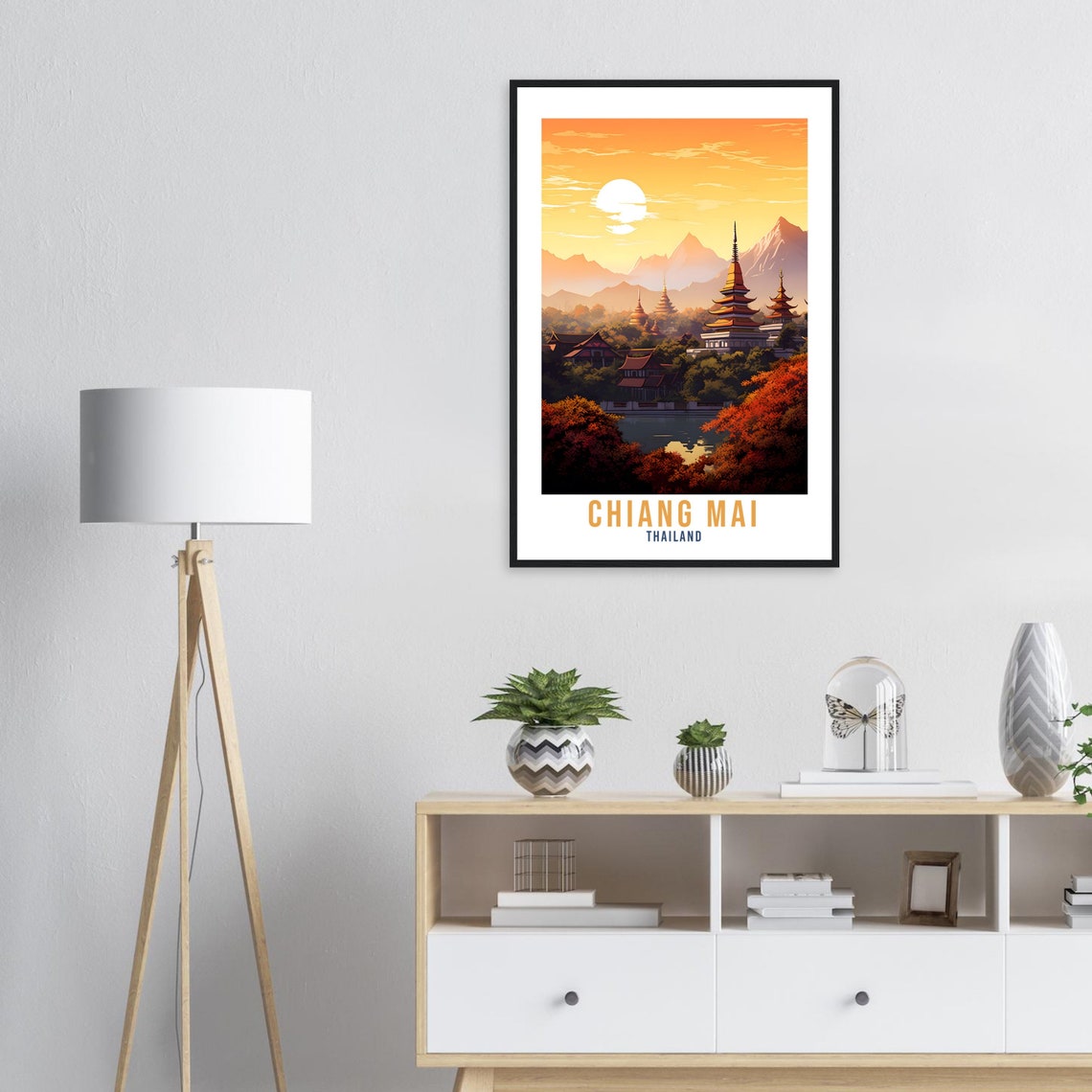 Chiang Mai Thailand Golden Temples Mountain Sunset Travel Poster - Image 2