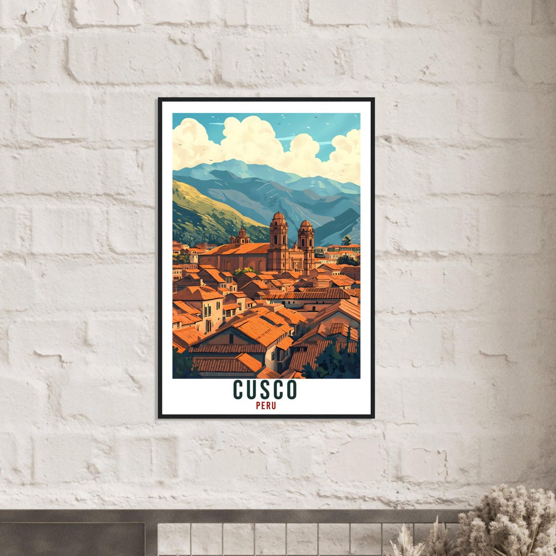 Cusco Peru Cathedral Domes Terracotta Rooftops Vintage Travel Poster - Image 2