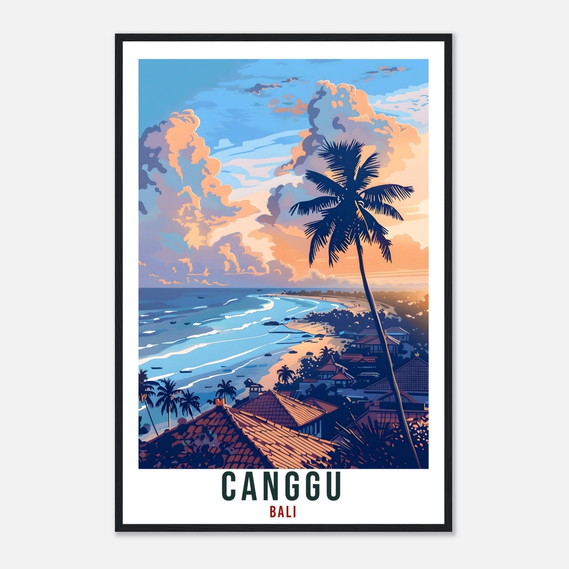 Canggu Bali Golden Hour Sunset Beach Palm Tree Travel Poster - Image 4