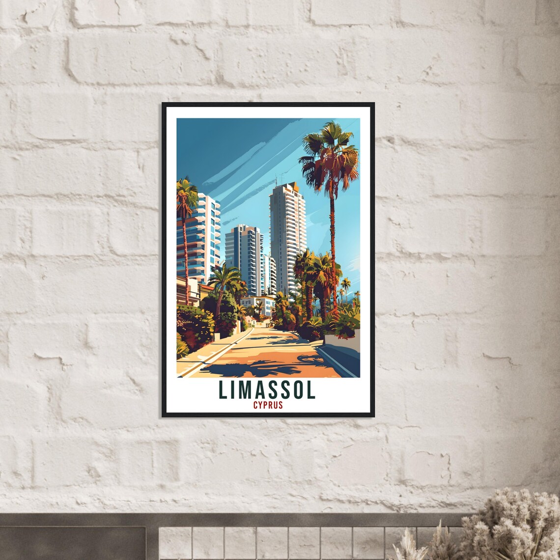 Limassol Cyprus Palm Lined Avenue Modern High Rises Travel Poster - Image 3