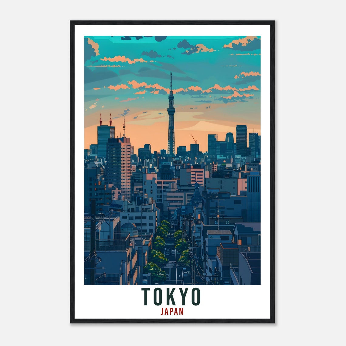 Tokyo Japan Skytree Tower Evening City Skyline Travel Poster - Image 4