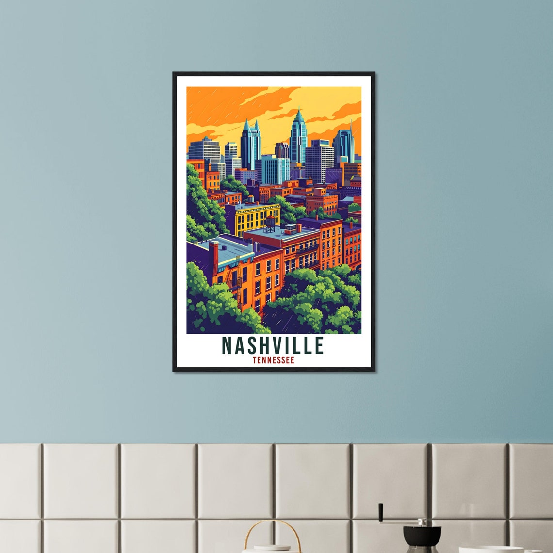 Nashville Tennessee Downtown Skyline Sunset Retro Travel Poster - Image 3