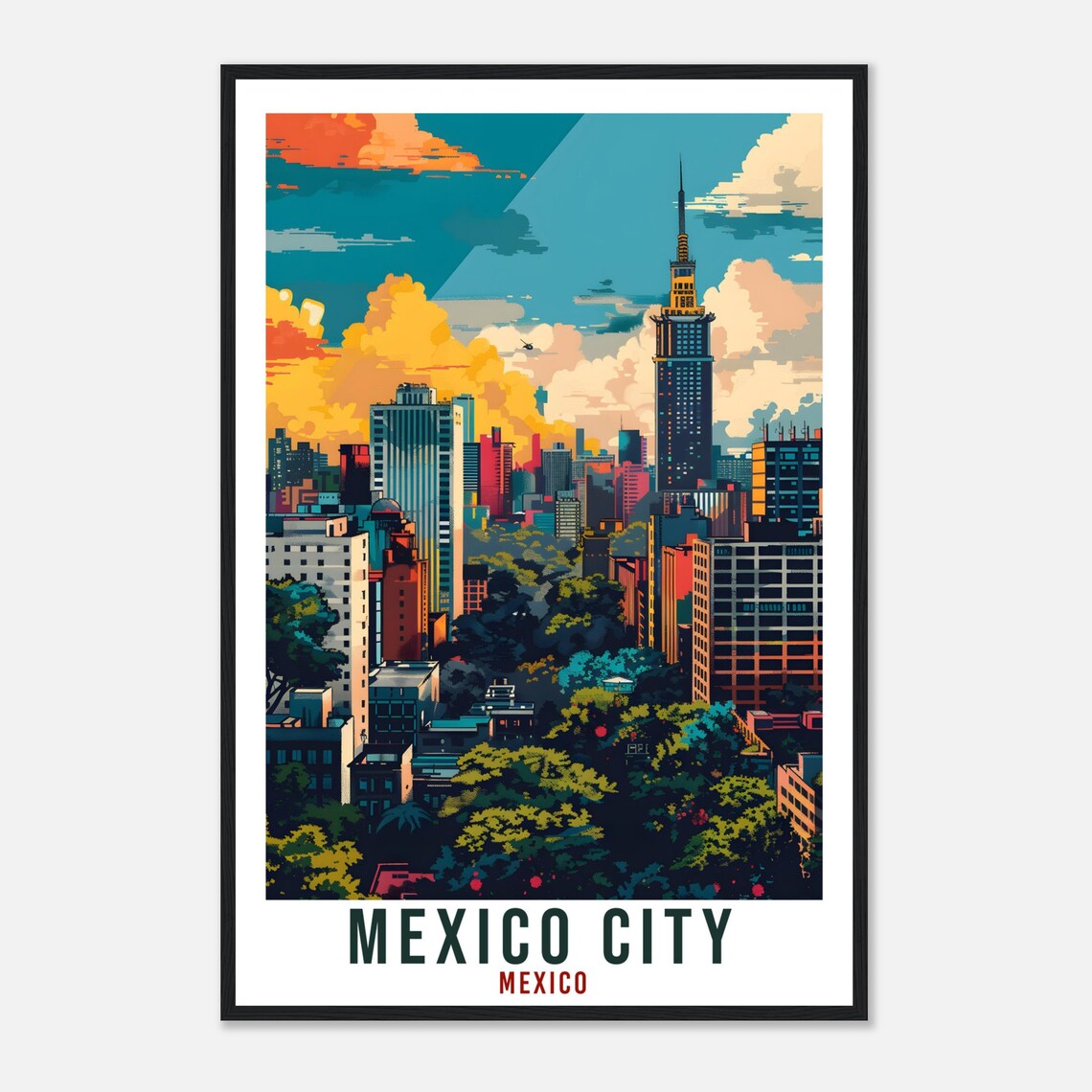 Mexico City Skyline Torre Latinoamericana Sunset Scene Poster Art - Image 4