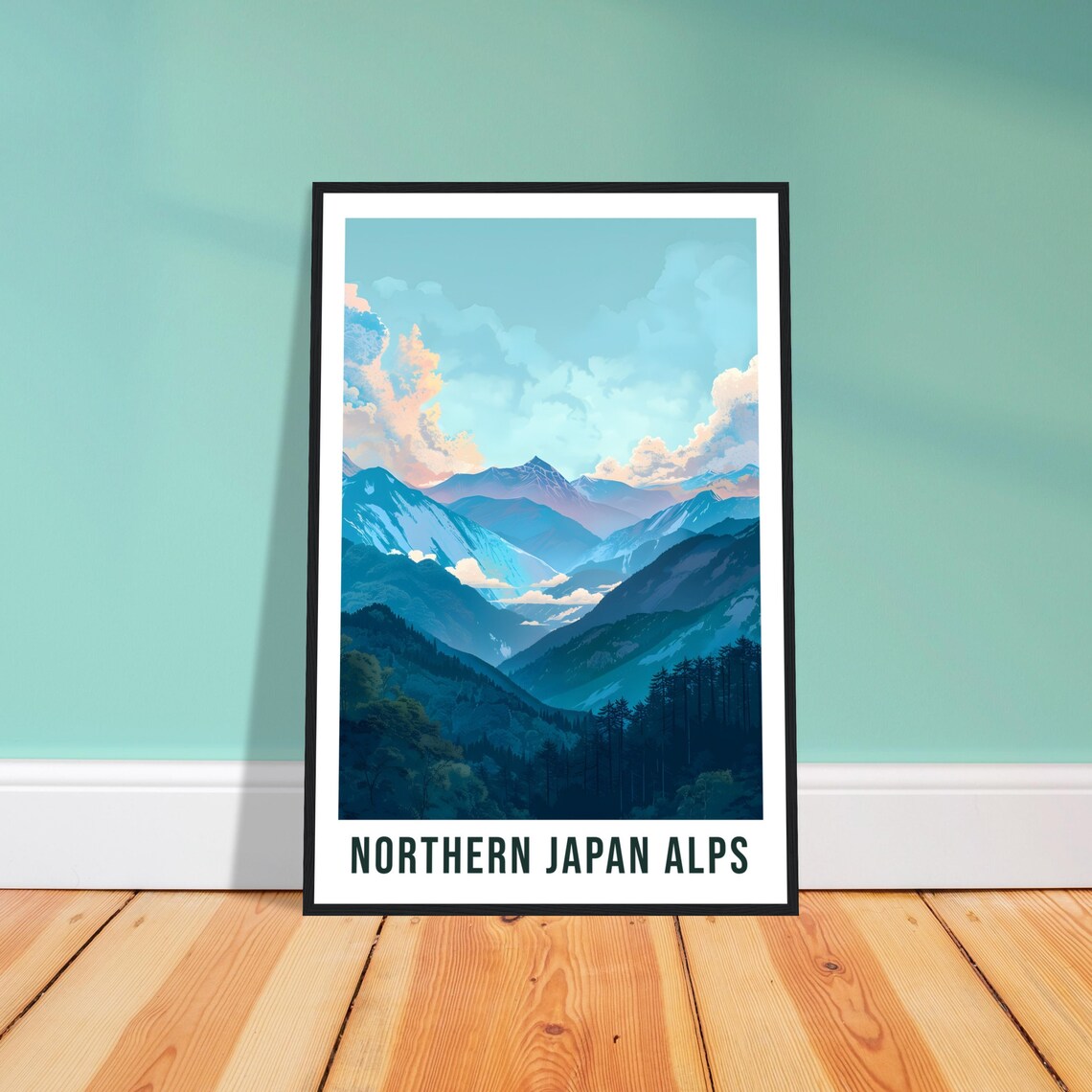 Northern Japan Alps Layered Mountain Peaks Blue Travel Poster