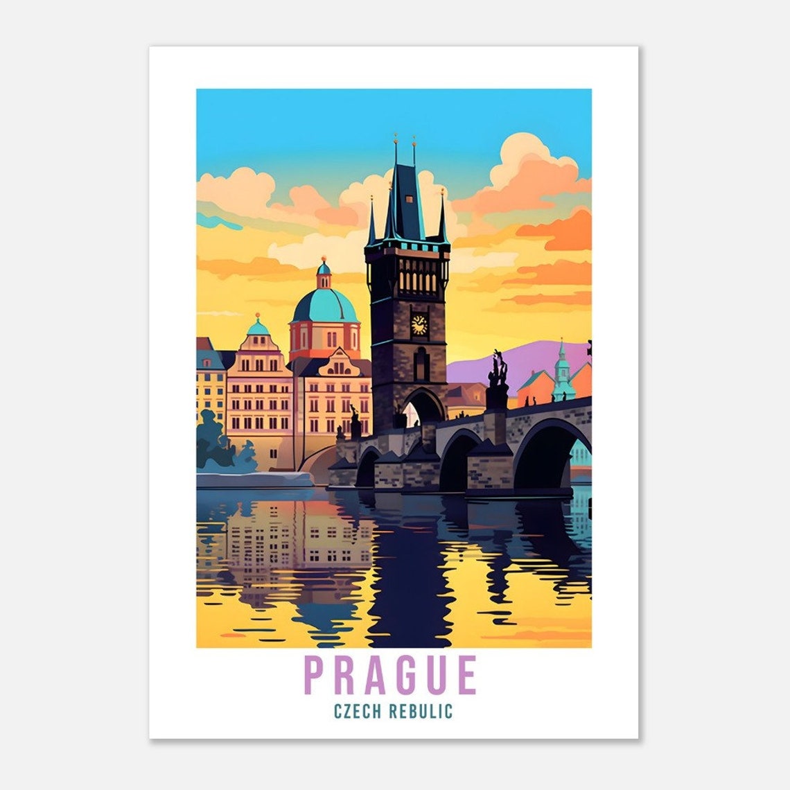 Prague Travel Poster Czech Republic Travel Print Vintage Prague Bridge Travel Print Wall Hanging Home Decor World Travel Art Prague Gift - Image 2