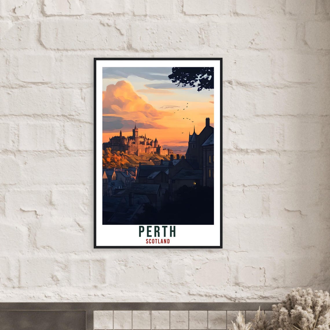 Perth Scotland Vintage Castle Sunset Skyline Travel Sunny Poster - Image 2