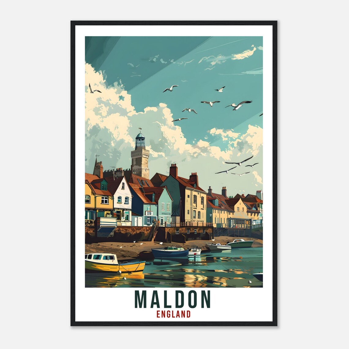 Maldon England Coastal Harbor Town Boats Vintage Travel Poster - Image 4