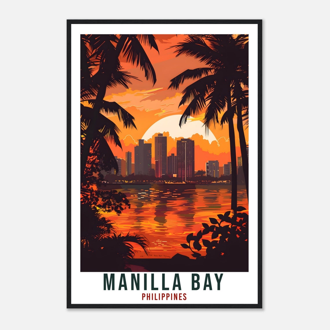 Manilla Bay Philippines Tropical Sunset Palm Skyline Travel Poster - Image 4