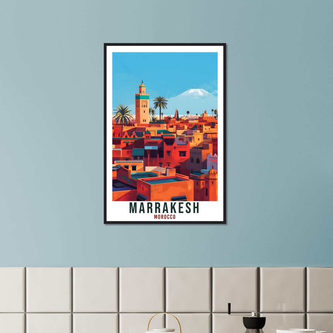 Marrakesh Morocco Vintage Travel Poster with Medina and Atlas Views - Image 3