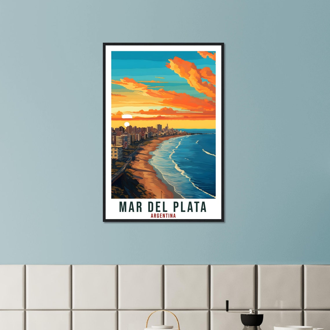 Mar del Plata Argentina Beach Skyline Sunset Ocean Travel Poster - Image 4
