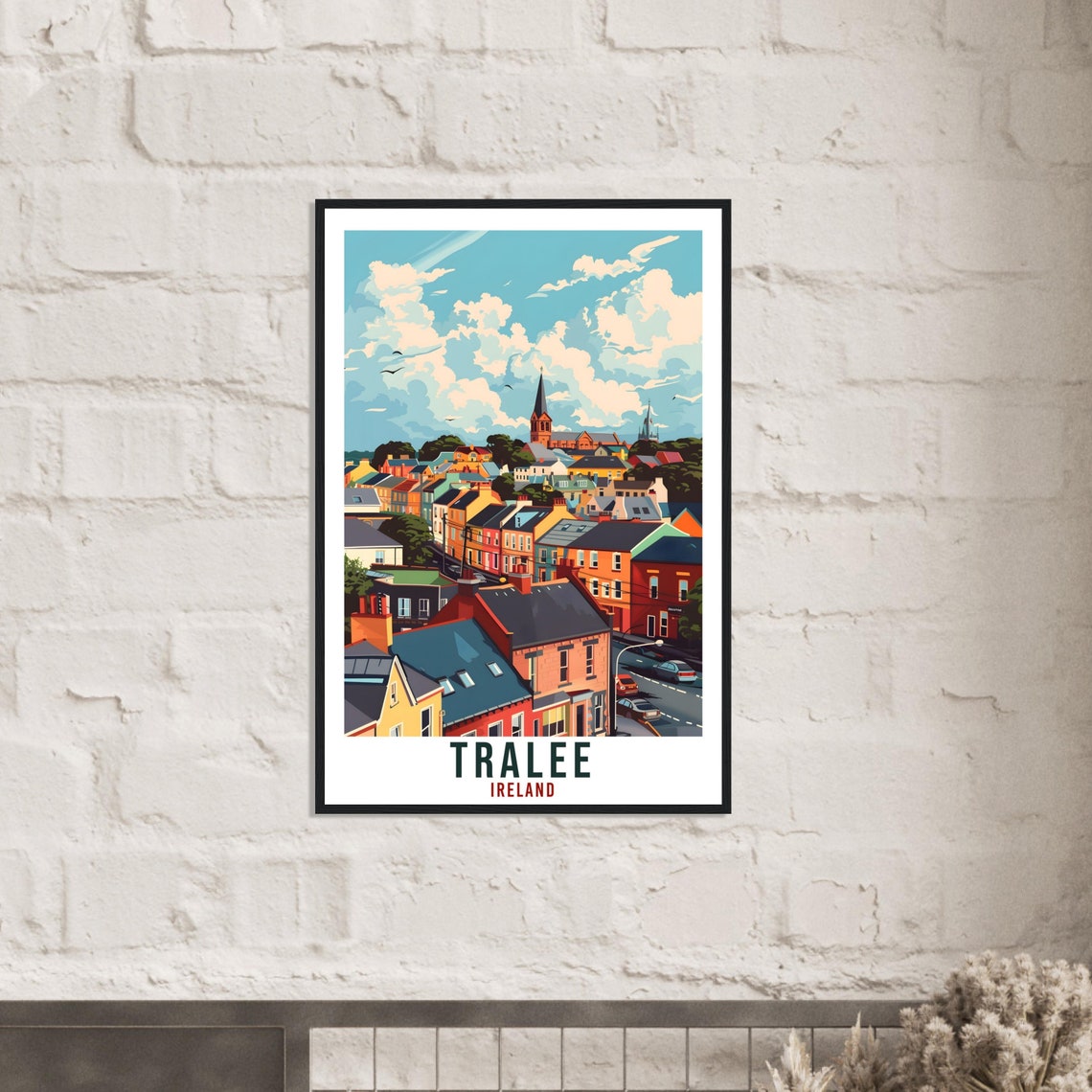 Tralee Ireland Charming Colorful Town Church Rooftops Travel Poster - Image 2