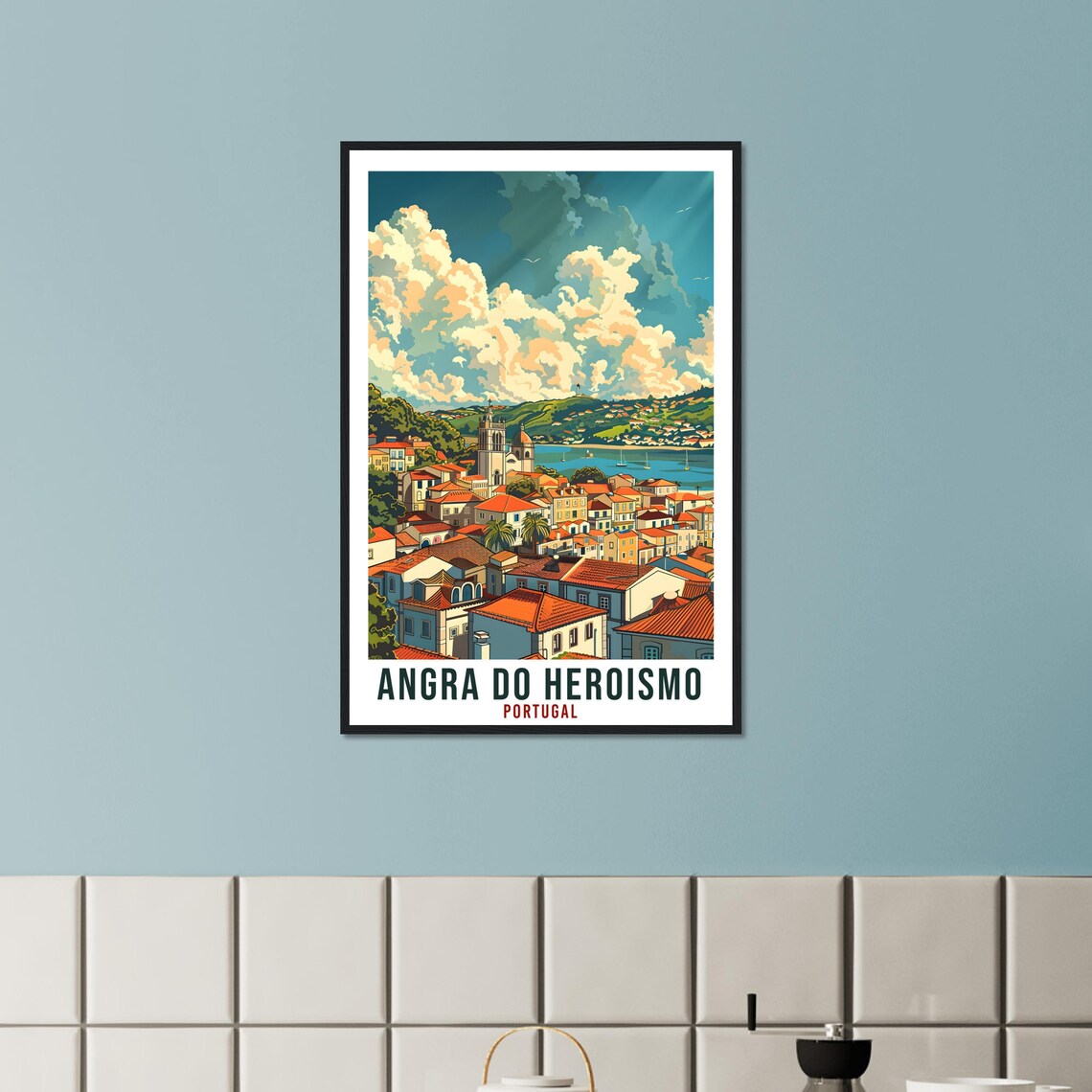 Angra Do Heroismo Portugal Harbor Town Panorama Vintage Travel Poster - Image 2