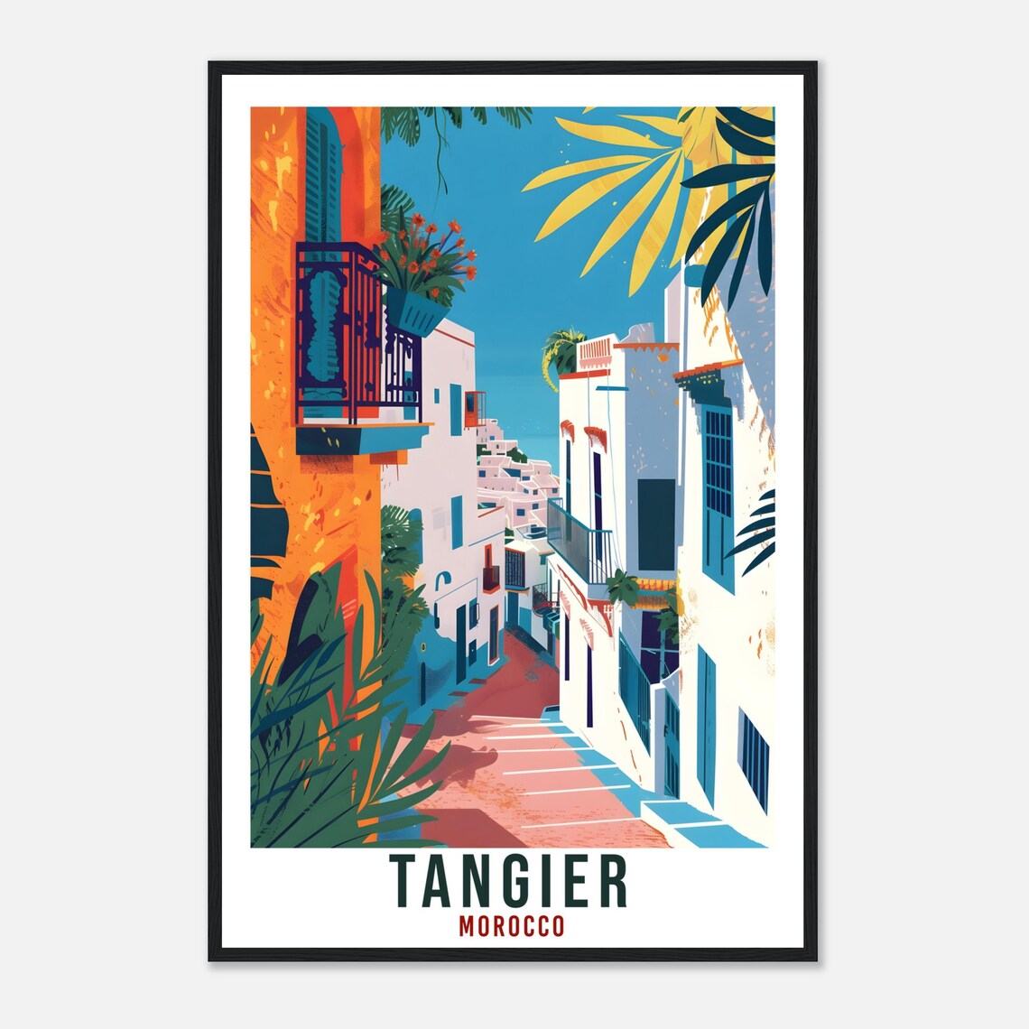 Tangier Morocco Colorful Medina Alley Balconies Travel Poster - Image 4