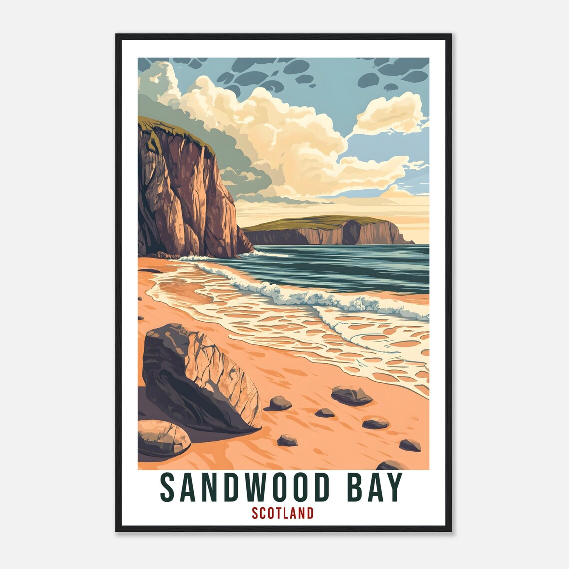 Sandwood Bay Scotland Beach Cliffs Waves Retro Travel Poster - Image 4