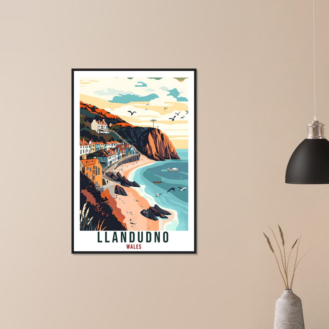 Llandudno Wales Travel Poster Seaside Cliffs Beach Town Artwork - Image 3