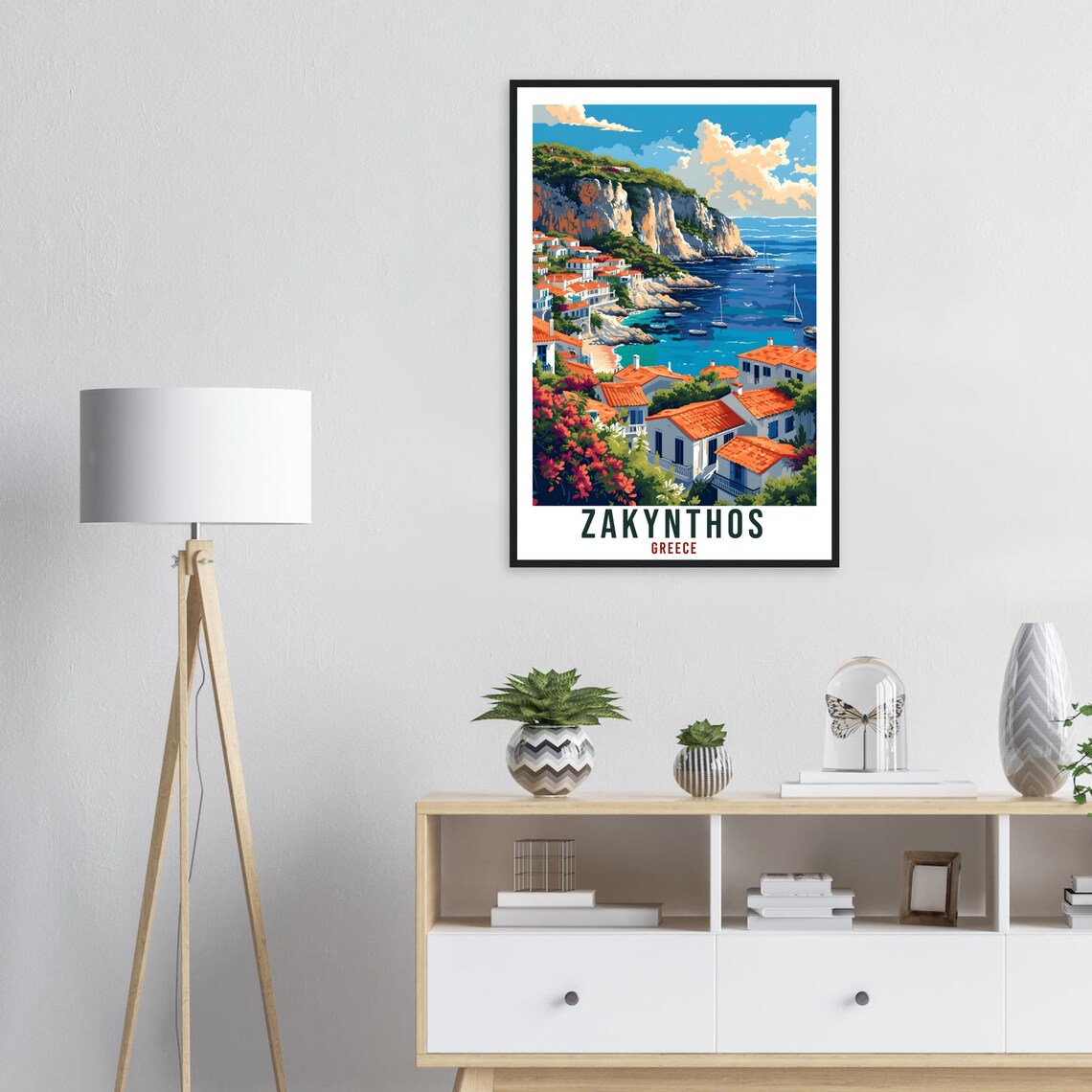 Zakynthos Greece Island Coast Village Sailboats Vintage Travel Poster - Image 3