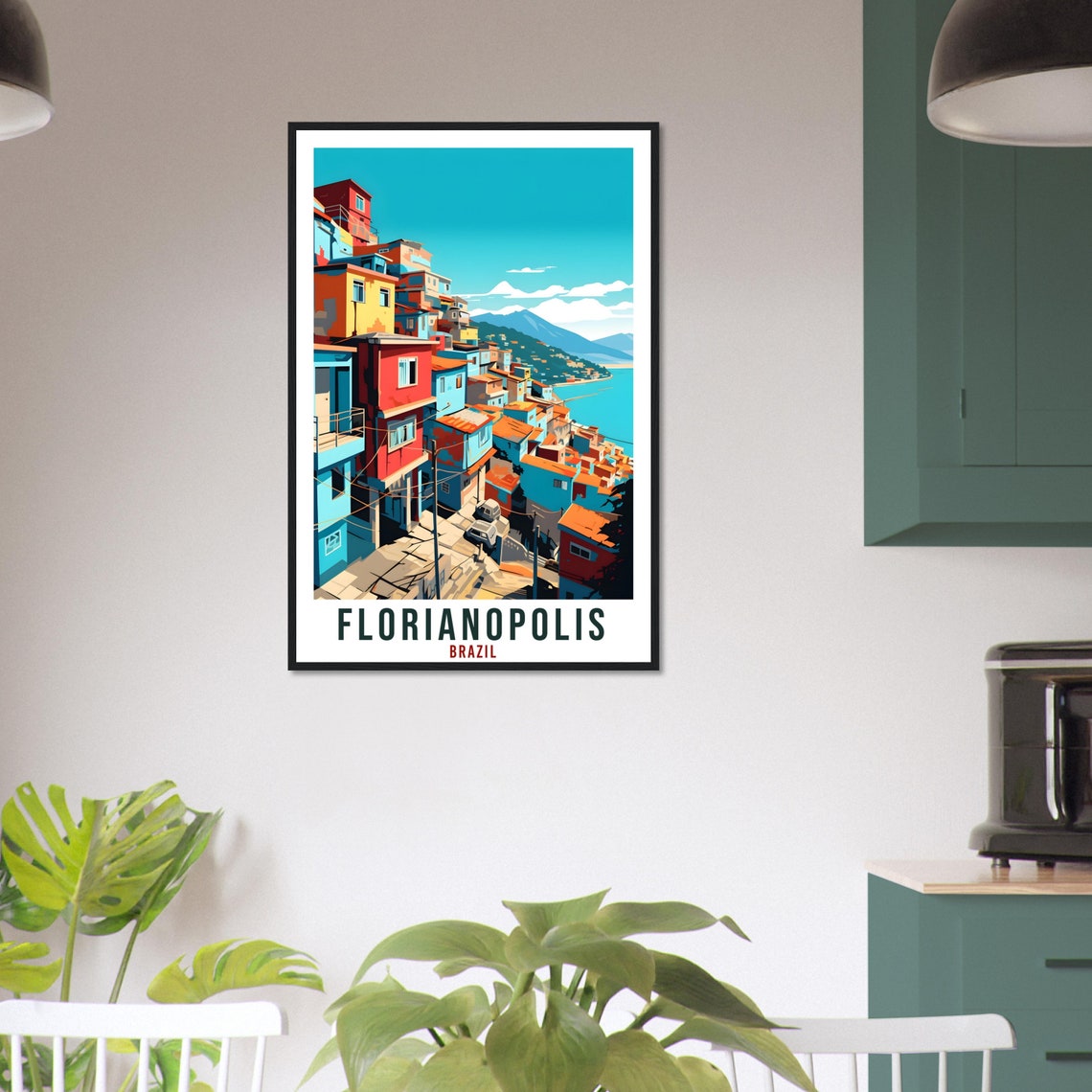 Florianopolis Brazil Colorful Hillside Street Ocean View Poster - Image 4