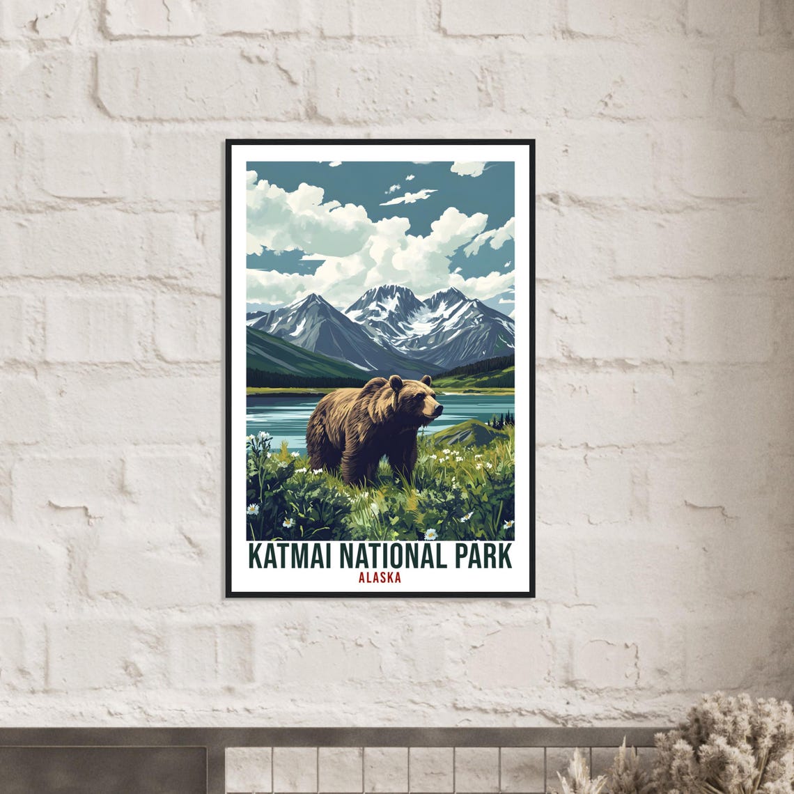 Katmai National Park Alaska Brown Bear Wildflower Travel Poster - Image 2