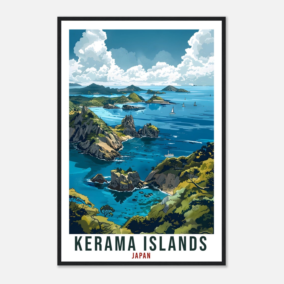 Kerama Islands Japan Archipelago Cliffs Sailboats Travel Poster - Image 4