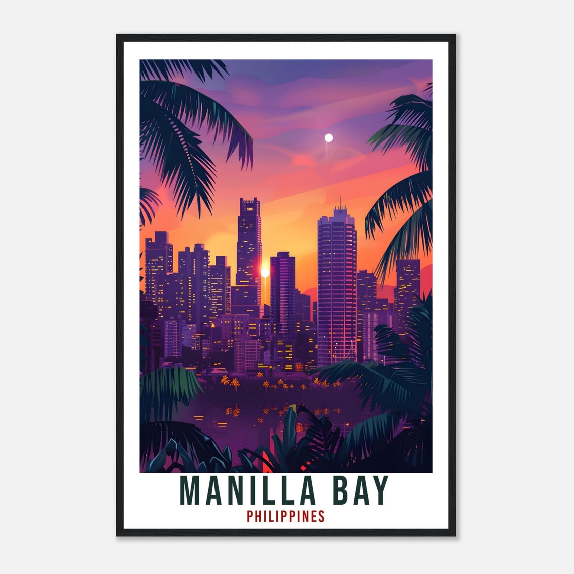 Manilla Bay Philippines Purple Violet Sunset Skyline Travel Poster - Image 4