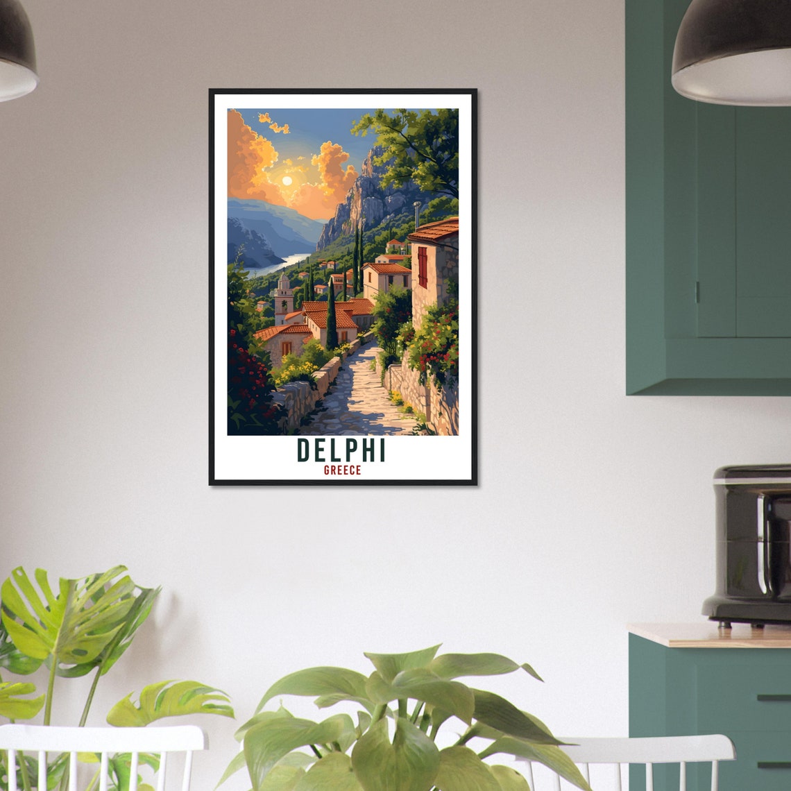 Delphi Greece Stone Village Street at Golden Sunset Travel Poster - Image 2