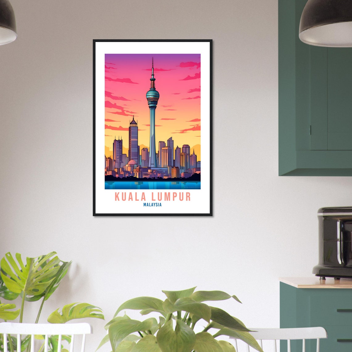 Kuala Lumpur Malaysia Iconic Tower Pink Sunset Skyline Poster - Image 3