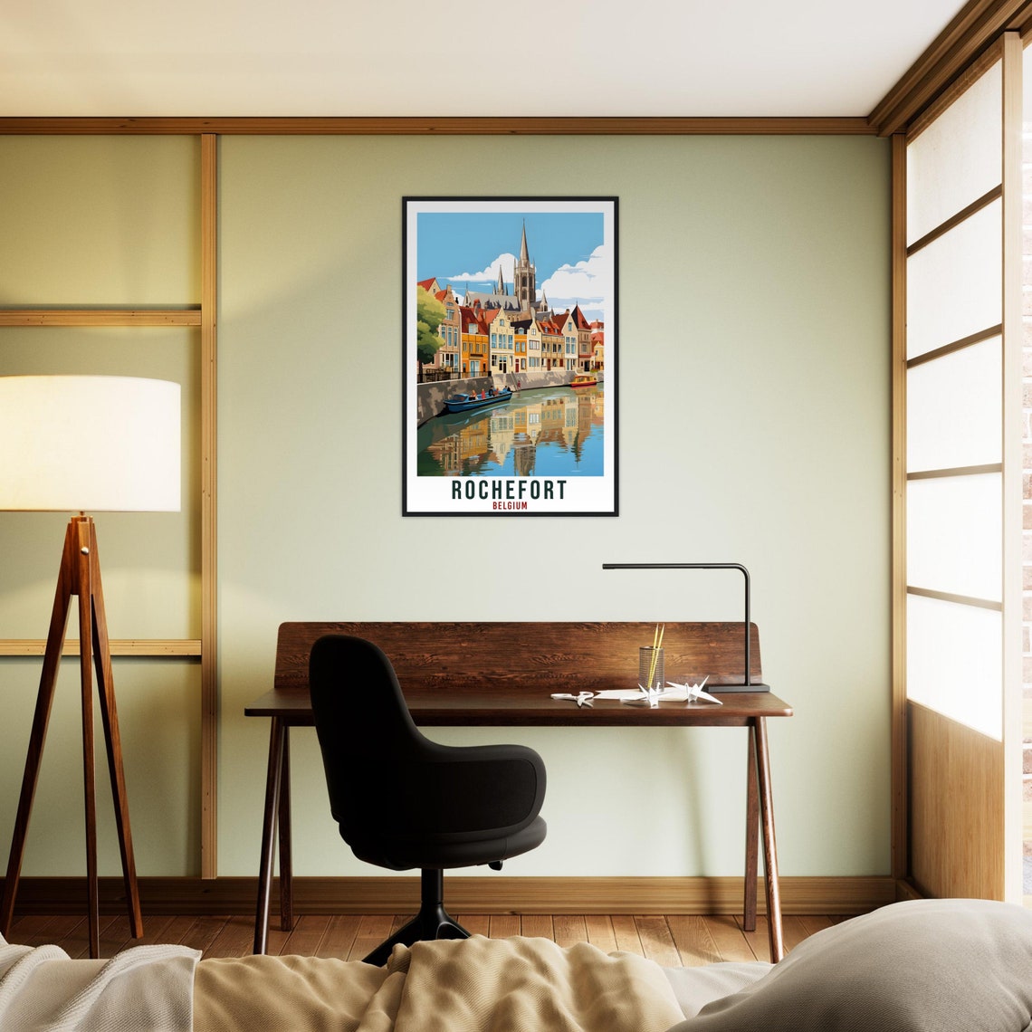 Rochefort Belgium Canal Travel Poster Vintage Cityscape Artwork - Image 3