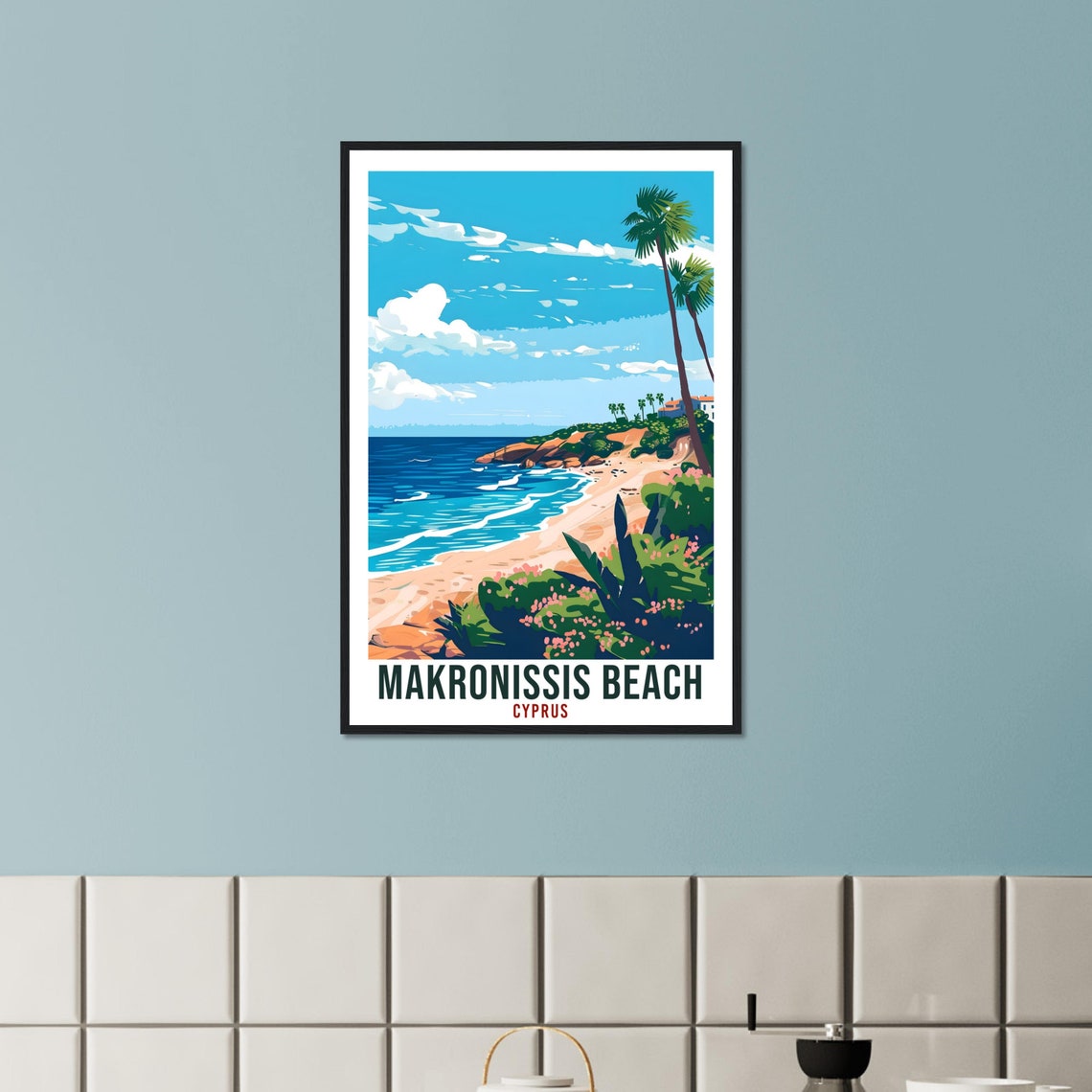 Makronissis Beach Cyprus Palm Fronds Blue Waves Sandy Cove Poster - Image 2
