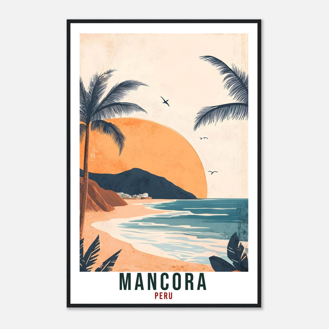 Mancora Peru Beach Sunset Palm Trees Ocean Vintage Travel Poster Art - Image 4