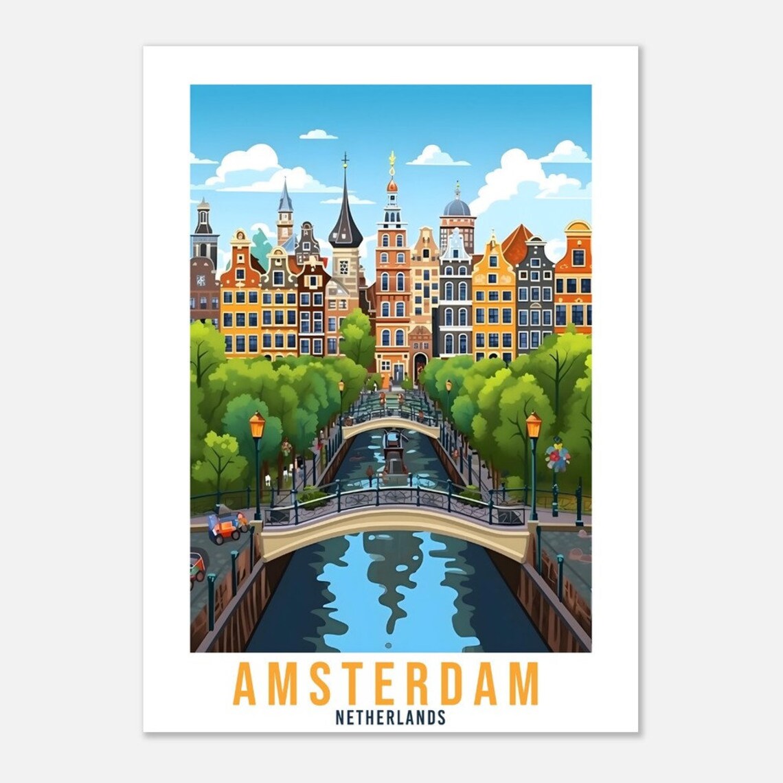 Amsterdam Netherlands Canal Bridges Historic Gabled Houses Poster - Image 4