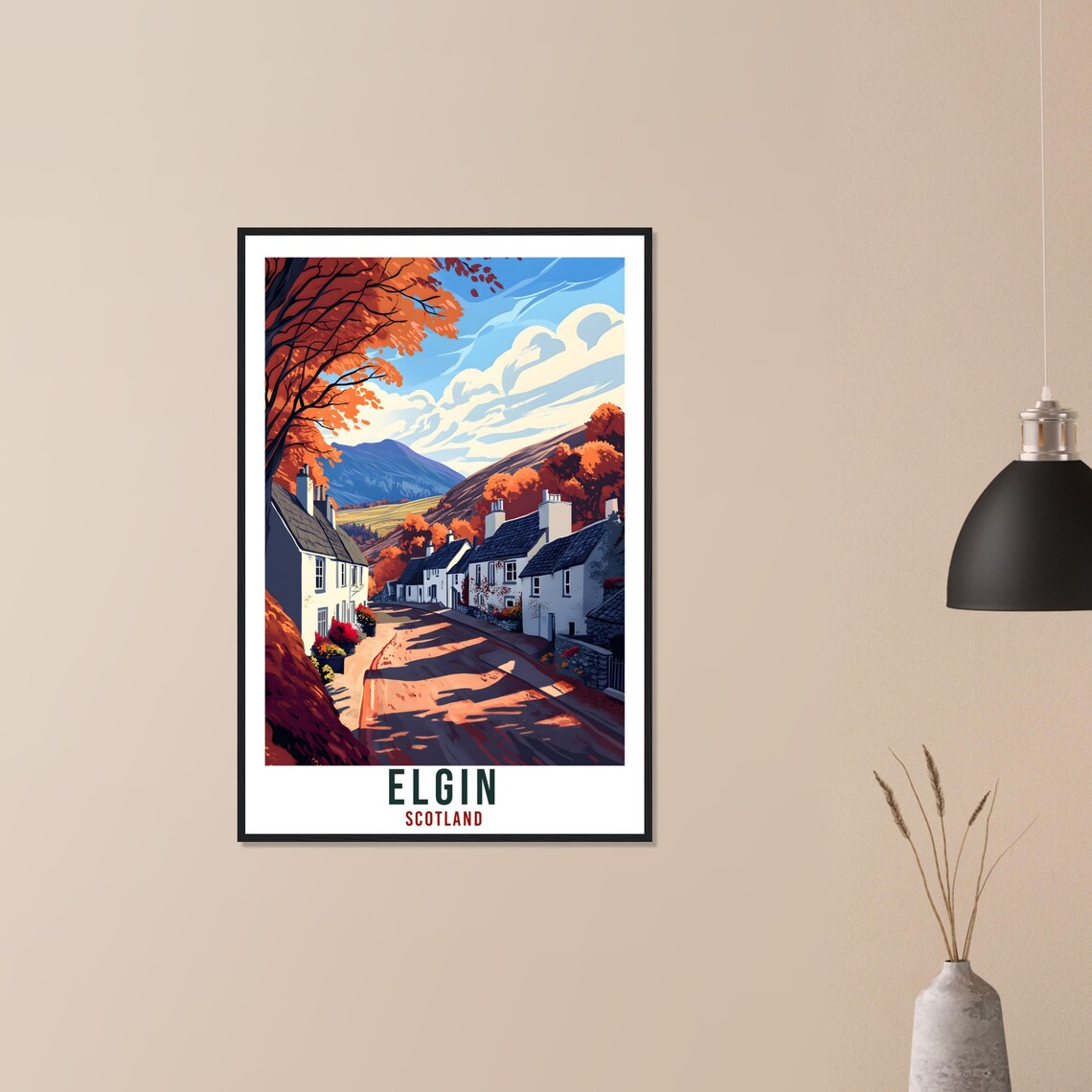 Elgin Scotland Vintage Autumn Village Retro Travel Sunny Poster - Image 3
