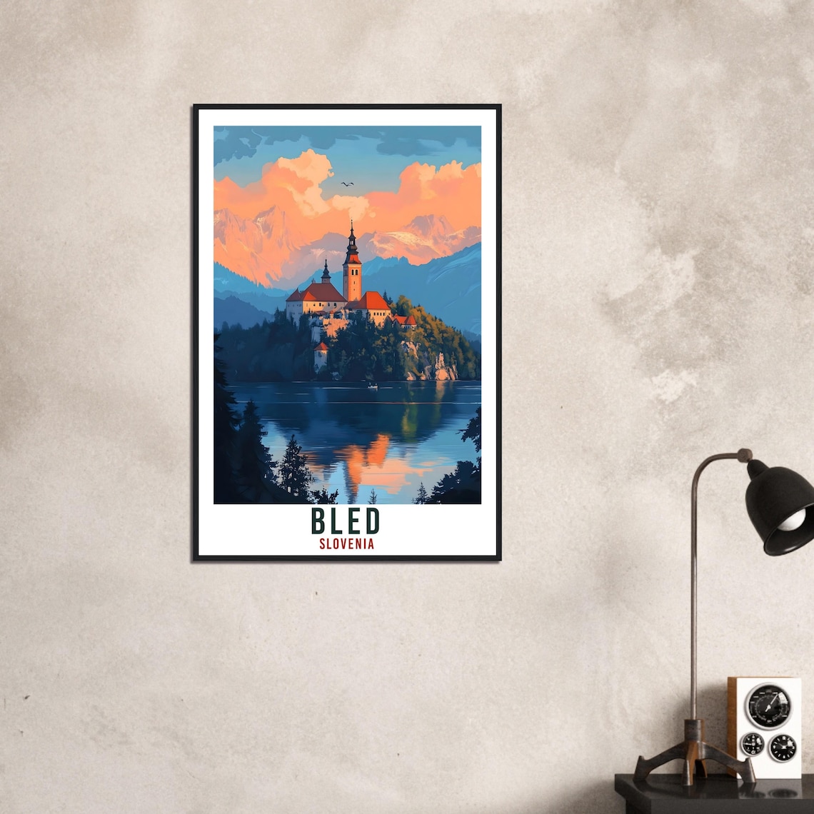 Bled Slovenia Sunset Lake Island Church Vintage Travel Poster - Image 3