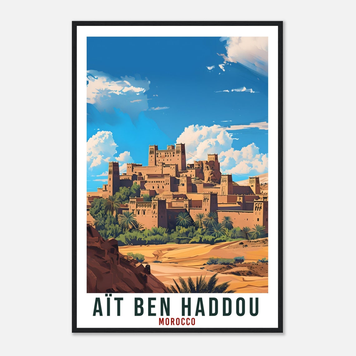 Ait Ben Haddou Morocco Earthen Kasbah Palm Grove Desert Travel Poster - Image 4