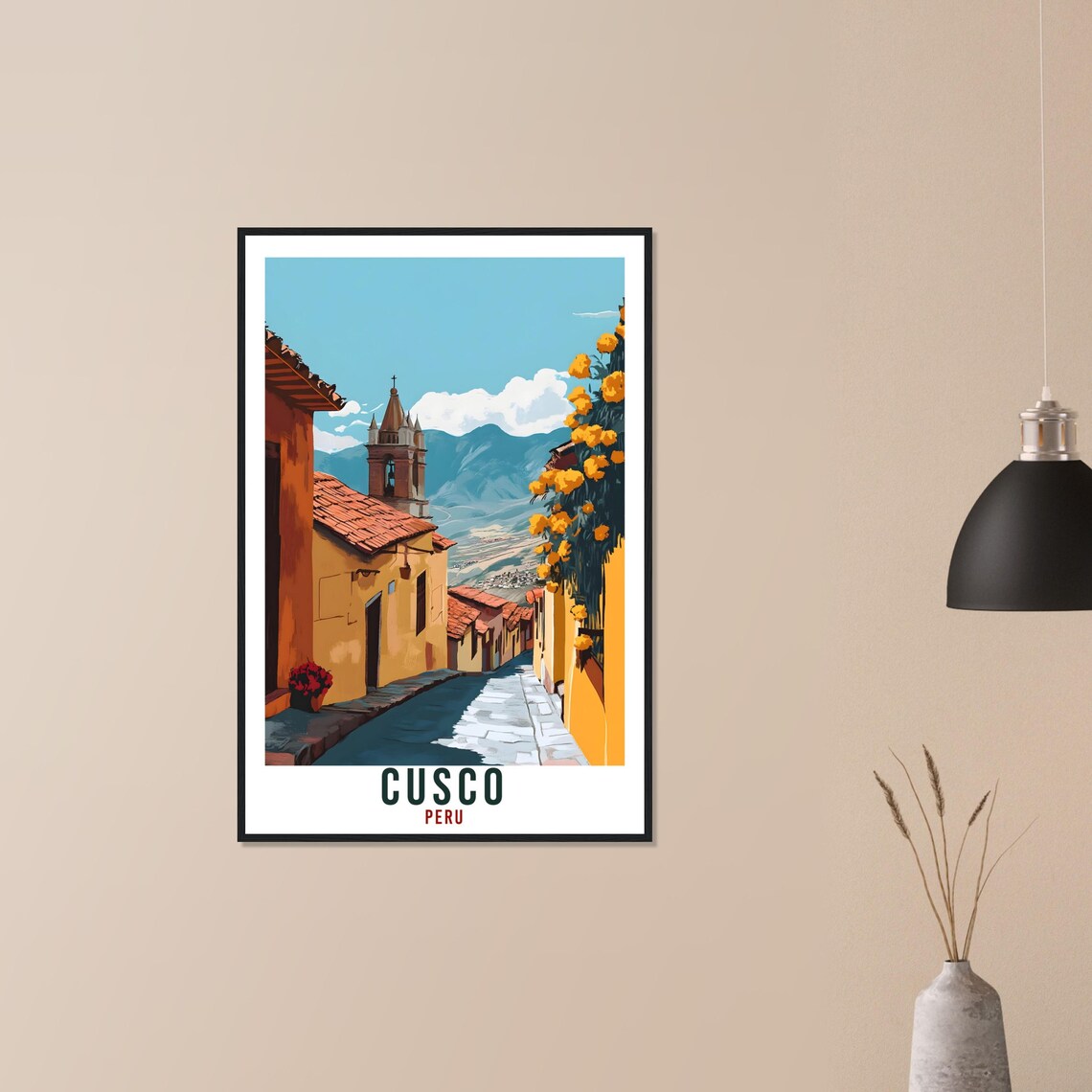 Cusco Peru Historic Old Town Street Flower Balcony Travel Poster - Image 3