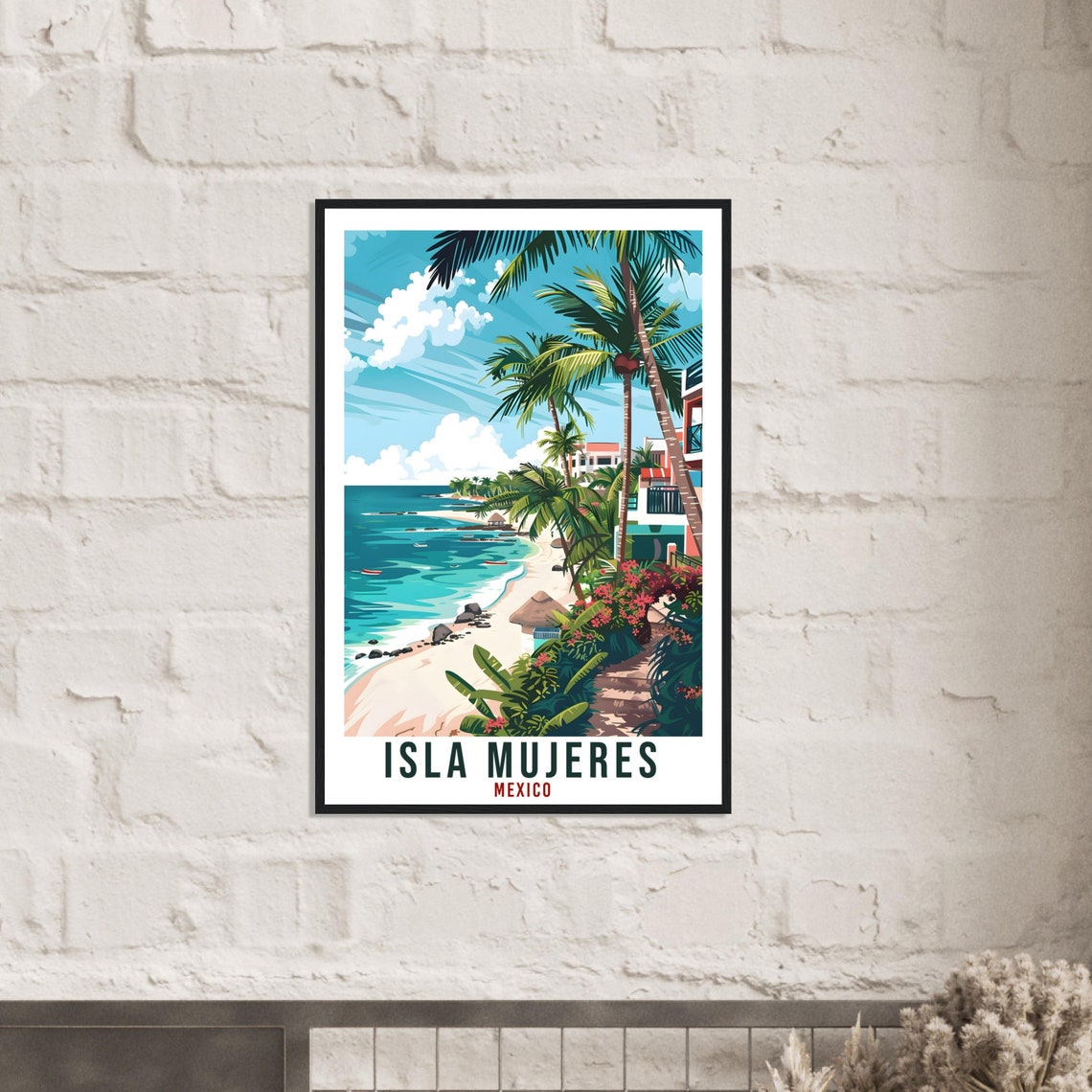 Isla Mujeres Mexico Caribbean Beach Palms Turquoise Water Cliff Poster - Image 2