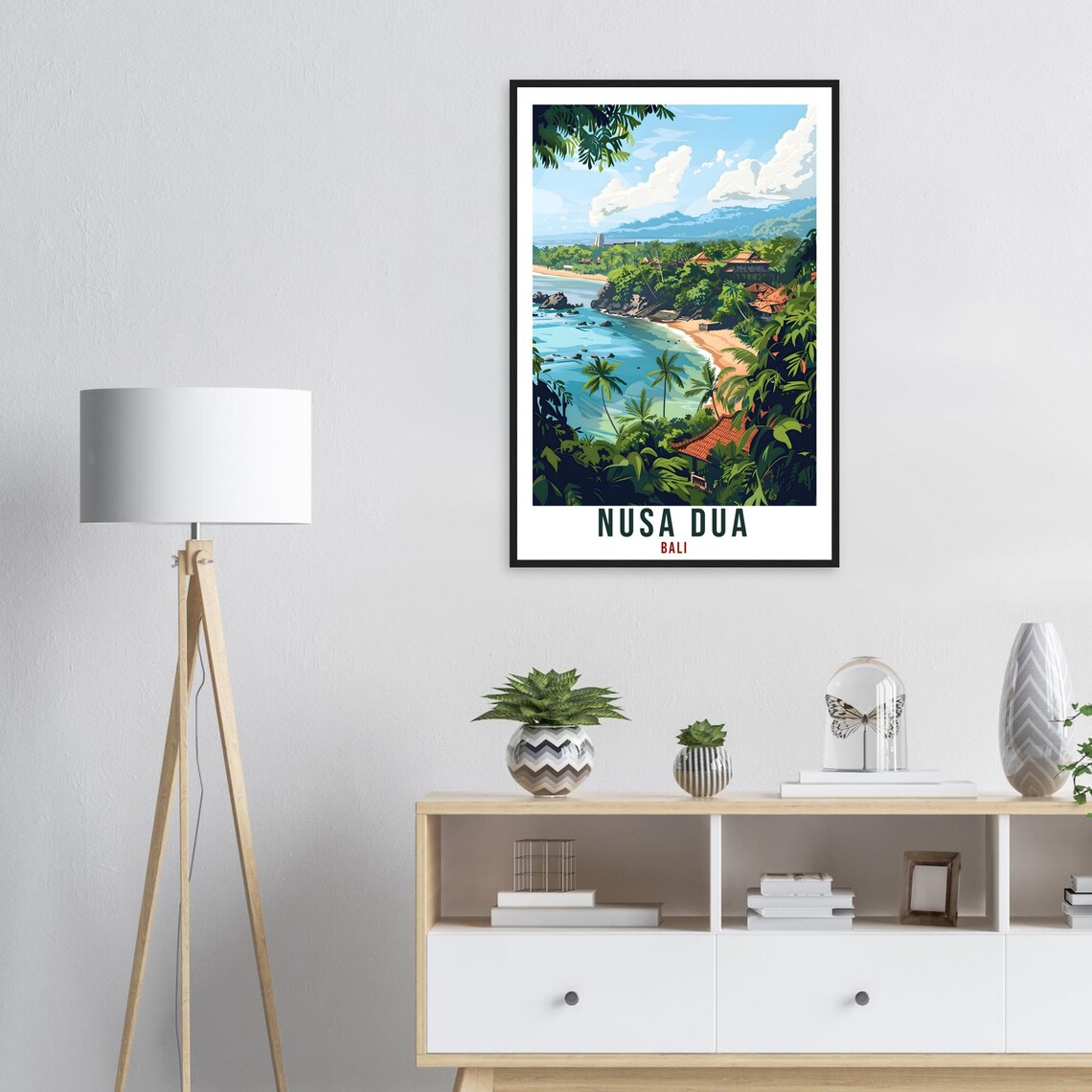 Nusa Dua Bali Tropical Bay Palm Beach Jungle Vintage Travel Poster - Image 3