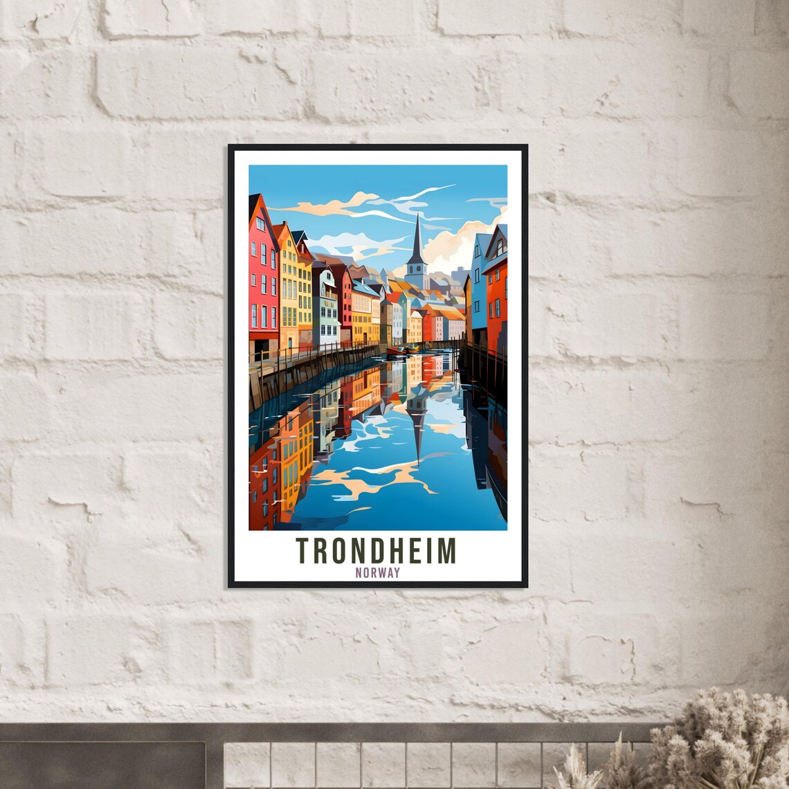 Trondheim Norway Waterfront Travel Poster Colorful River Houses - Image 2