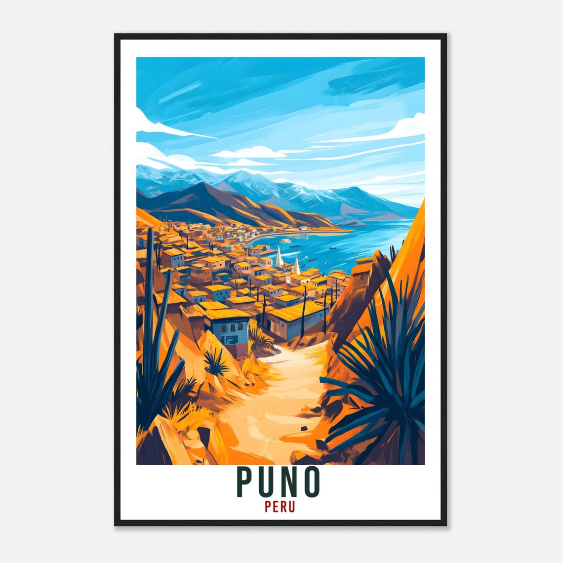 Puno Peru Andean Lake Town Vintage Travel Illustration Poster - Image 4