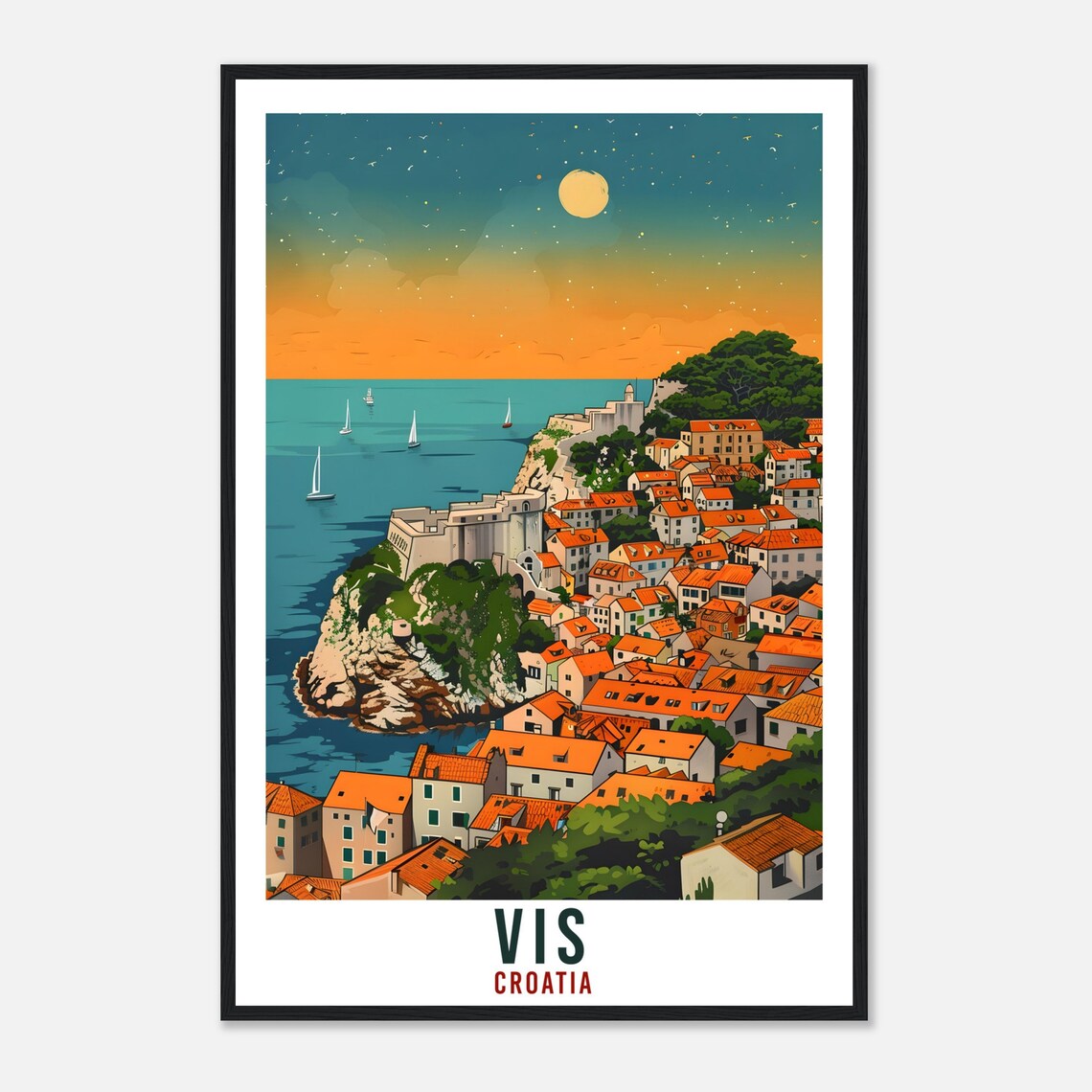 Vis Island Croatia Sunset Rocky Cliff Town Adriatic Travel Poster - Image 4