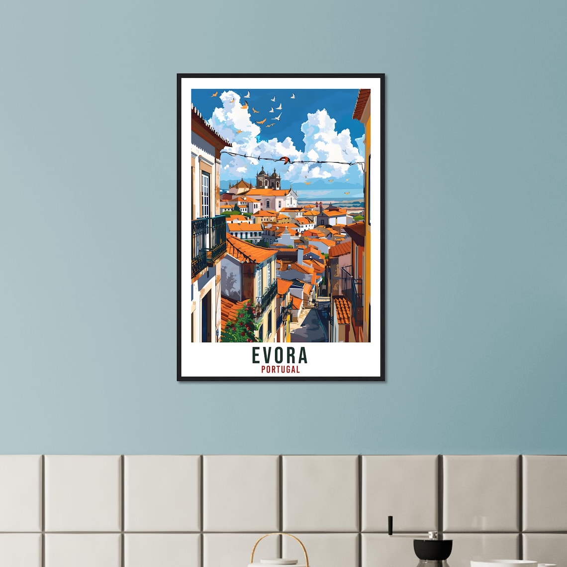 Evora Portugal Historic Street Cathedral Towers Vintage Travel Poster - Image 2