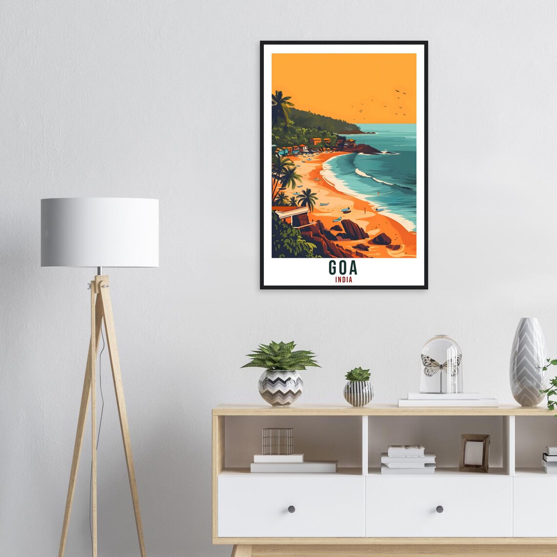Goa India Sunset Beach Cliffs Fishing Boats Coastal Travel Poster - Image 2